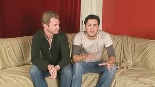 Luke Cross and Orion Cross sucking dick in gay session on the couch